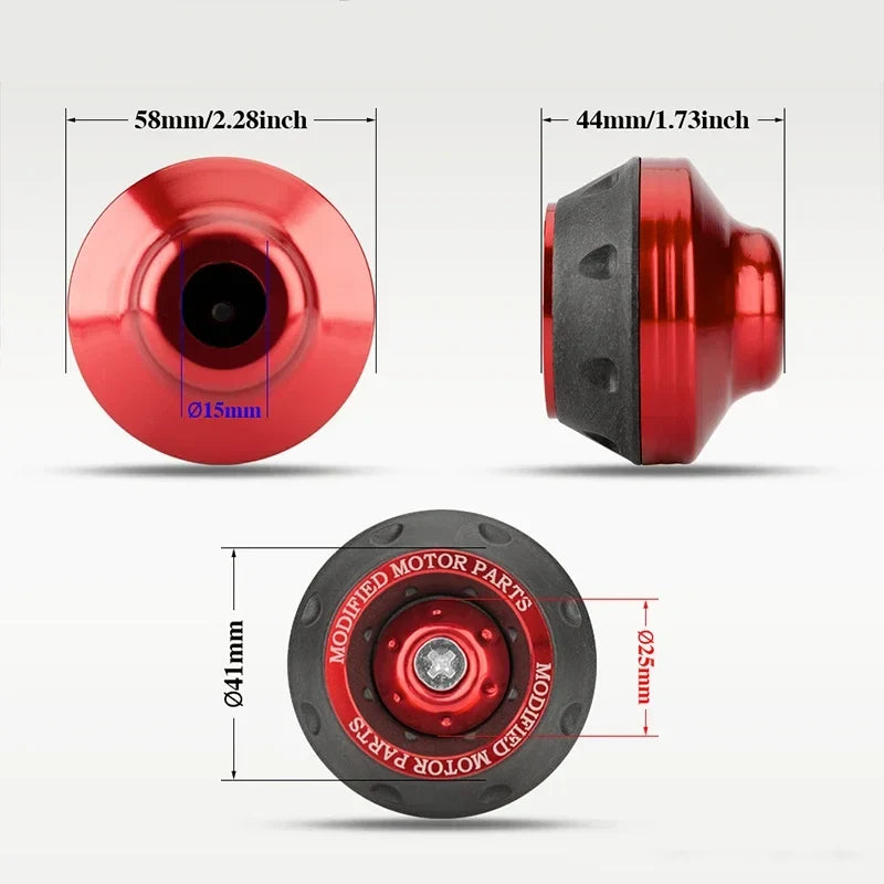 4pcs red anodized motorcycle fork slider cups by BikerZoneZ with black rubber base on Tampa Home & Garden Store