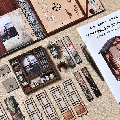 Perfecsy wooden DIY bookend 3D puzzle kit with miniature house and lattice panels on Tampa Home & Garden Store