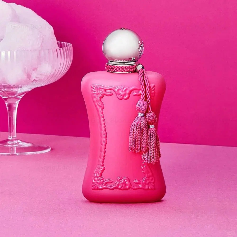 Perfume bottle Silcy Skin: pink with silver cap and tassels, 75ml women's fragrance on Tampa Home & Garden Store