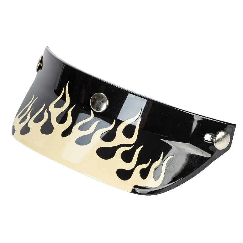 Fire Helmet Visor BikerZoneZ black visor with tan flame pattern on Tampa Home & Garden Store