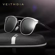 Stevvex round sunglasses aluminium frame polarized UV400 VEITHDIA watermark on Tampa Home & Garden Store