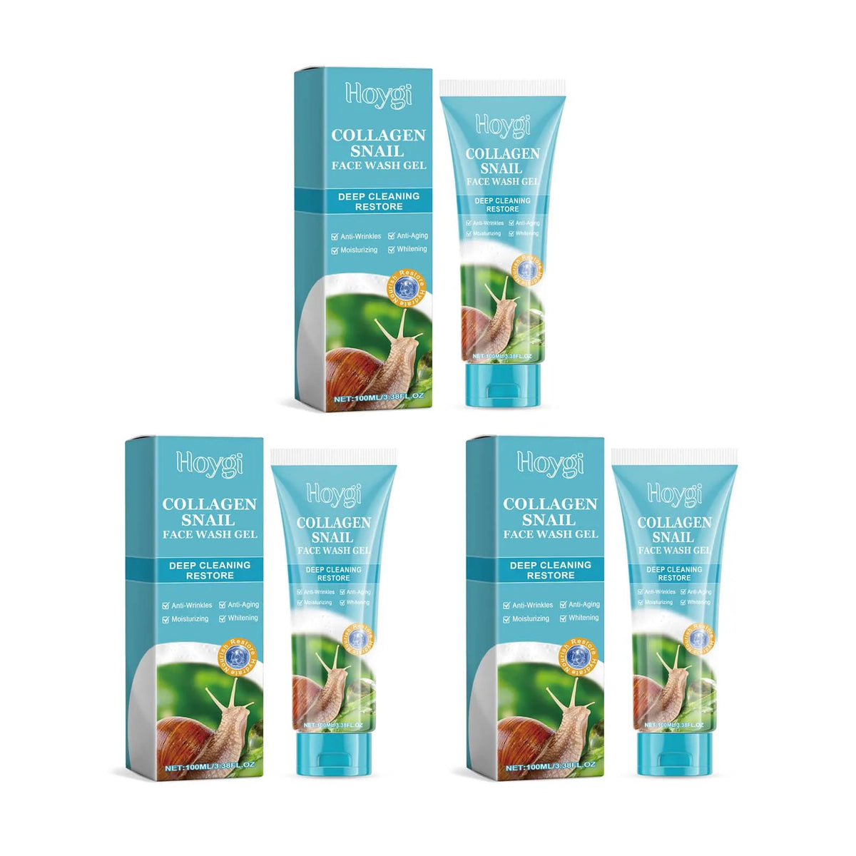 Collagen snail face wash gel 4-pack turquoise box and tube on Tampa Home & Garden Store