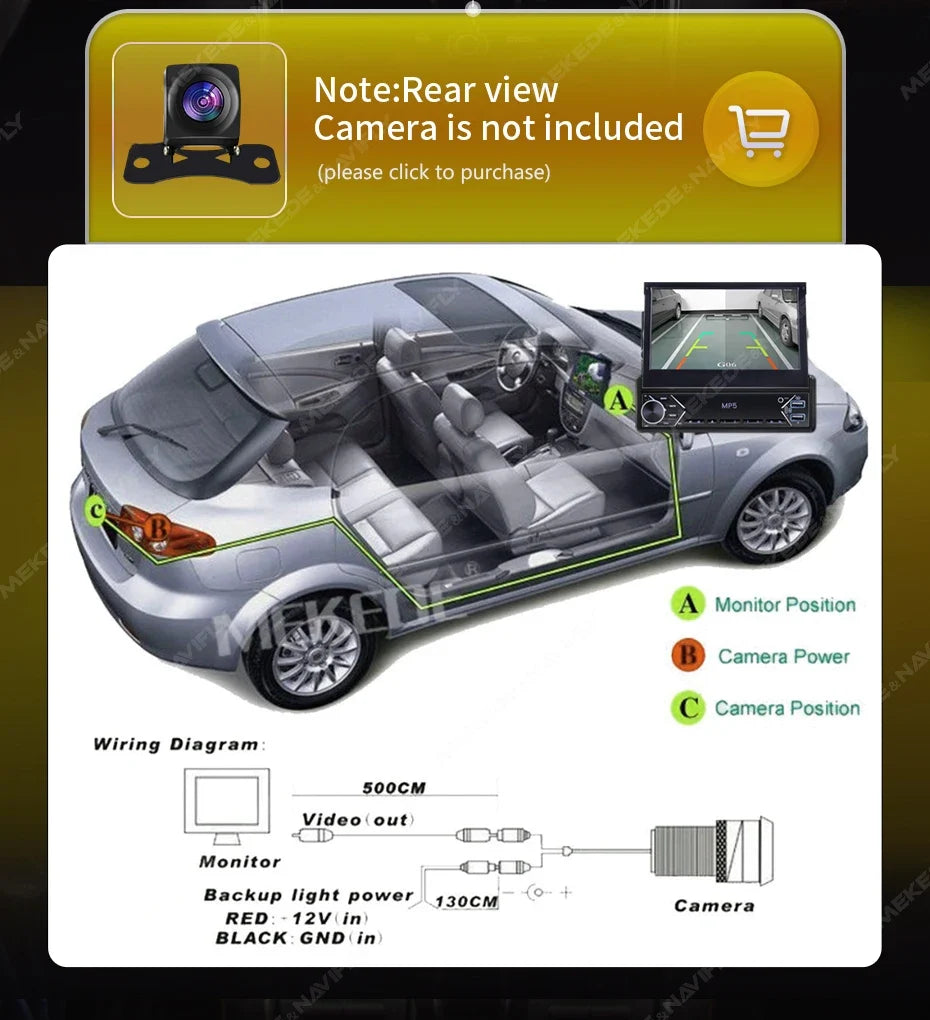 1-DIN 7-inch car radio with MP5 CarPlay; wiring, camera not included on Tampa Home & Garden Store
