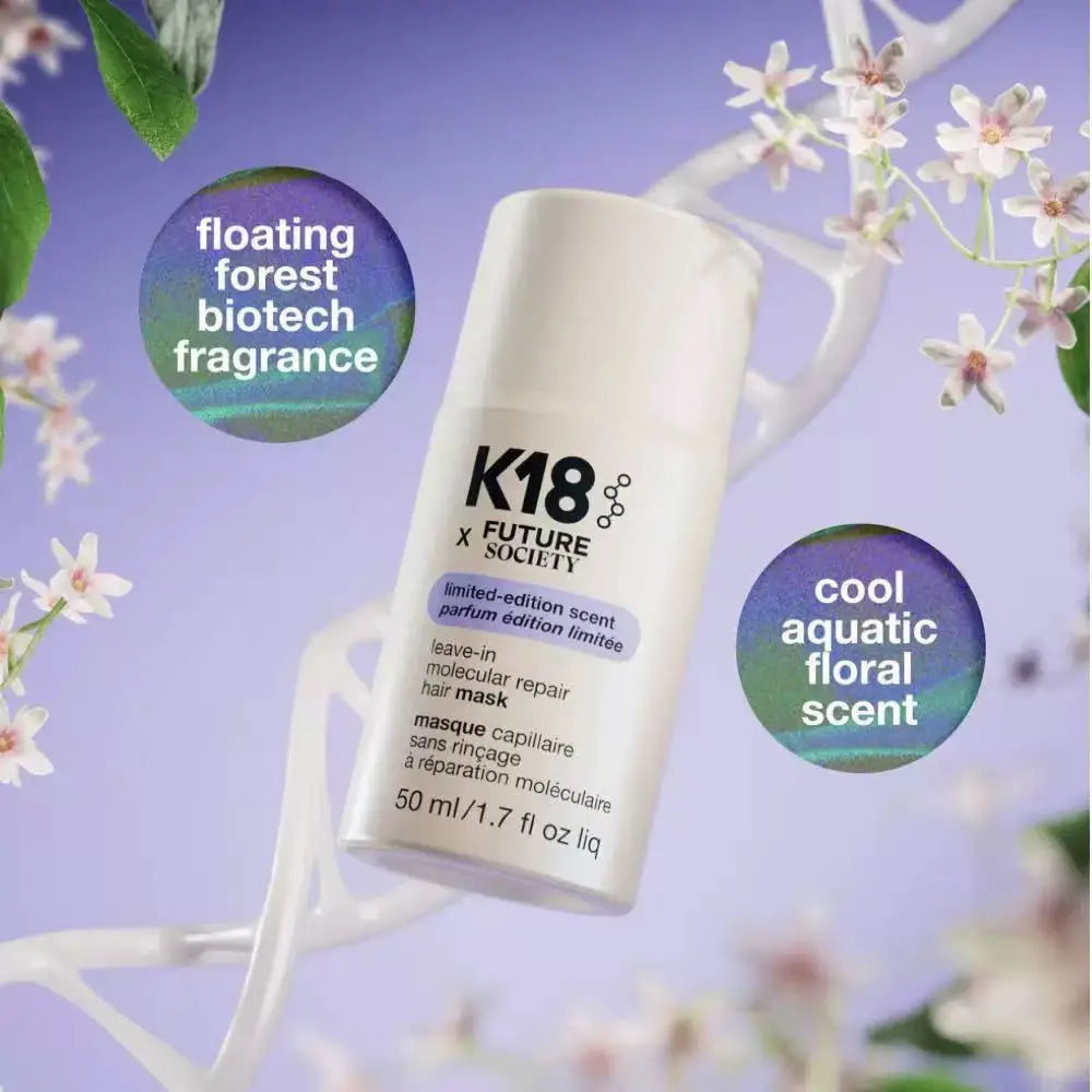 K18 x Future Society leave-in molecular repair hair mask bottle with aquatic floral scent on Tampa Home & Garden Store