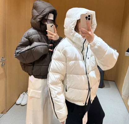 White Thick Warm Hooded Winter Jacket for Women