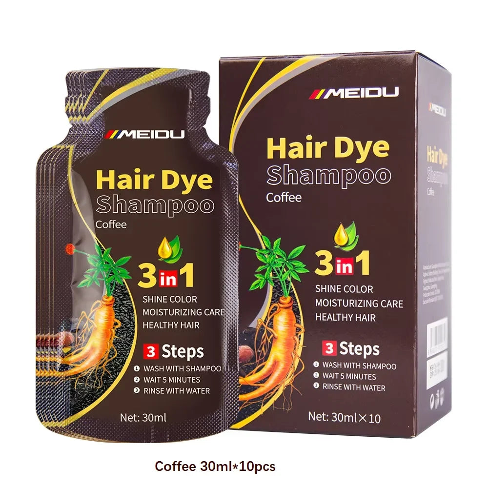Meidu Coffee Hair Dye Shampoo 3-in-1, 30ml sachets, 10pcs for shine and moisturizing care on Tampa Home & Garden Store