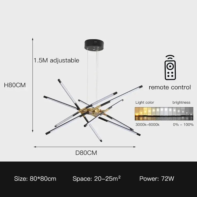 DecorBites Linen Ceiling Chandelier black gold pendant lamp with LED arms remote control on Tampa Home & Garden Store