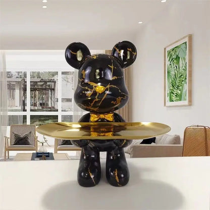 Perfecsy 29cm Graffiti Bear Figurine with gold marble pattern holding a gold tray for keys on Tampa Home & Garden Store