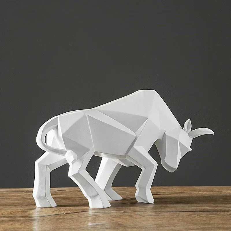 Resin bull figurine ornament in white, geometric Nordic design by Perfecsy on Tampa Home & Garden Store
