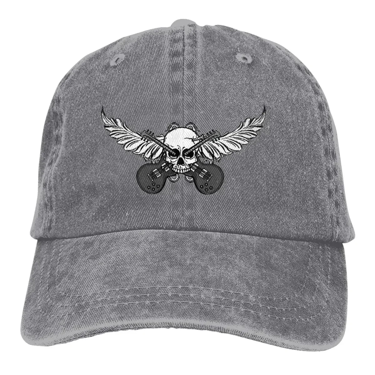 Baseball cap Guitar Rock Skull Wing by BikerZoneZ in gray distressed cotton on Tampa Home & Garden Store