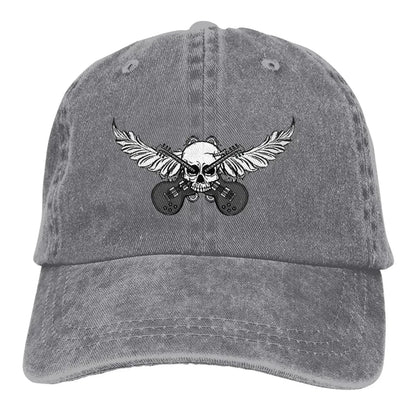 Baseball cap Guitar Rock Skull Wing by BikerZoneZ in gray distressed cotton on Tampa Home & Garden Store