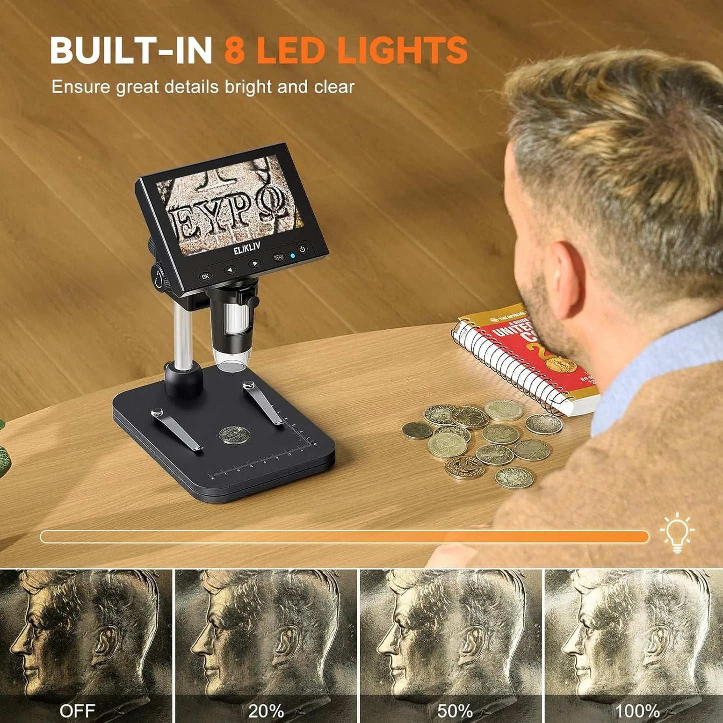 4.3 Inch LCD Digital Microscope 1000X Coin Repair Camera with LED for PC