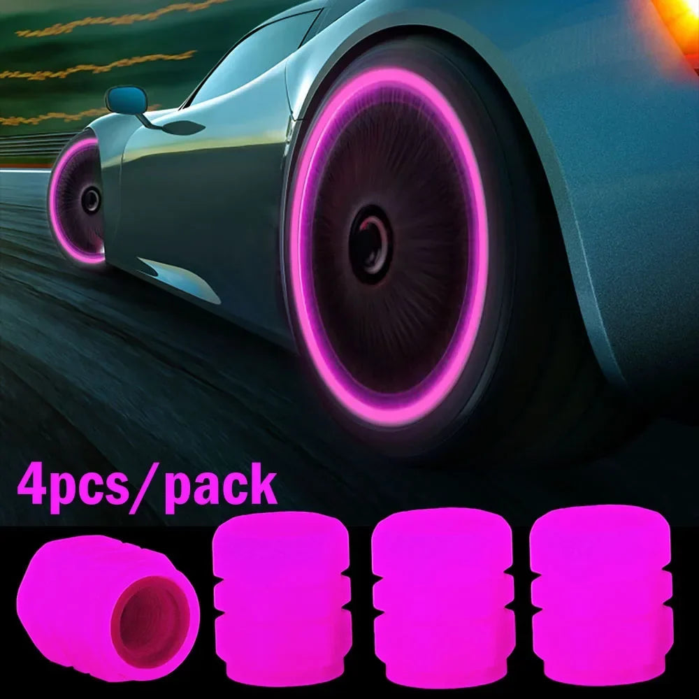Luminous valve stem caps dustproof neon pink glow 4pcs pack for car tires BikerZoneZ valvecaps on Tampa Home & Garden Store