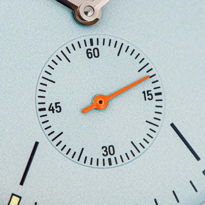 Men's Ultra-Thin Automatic Dress Watch dial close-up, orange hands, stainless steel case on Tampa Home & Garden Store