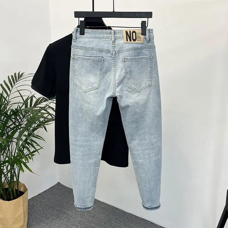 Men's light-wash skinny jeans with back pockets, denim, slim fit on Tampa Home & Garden Store