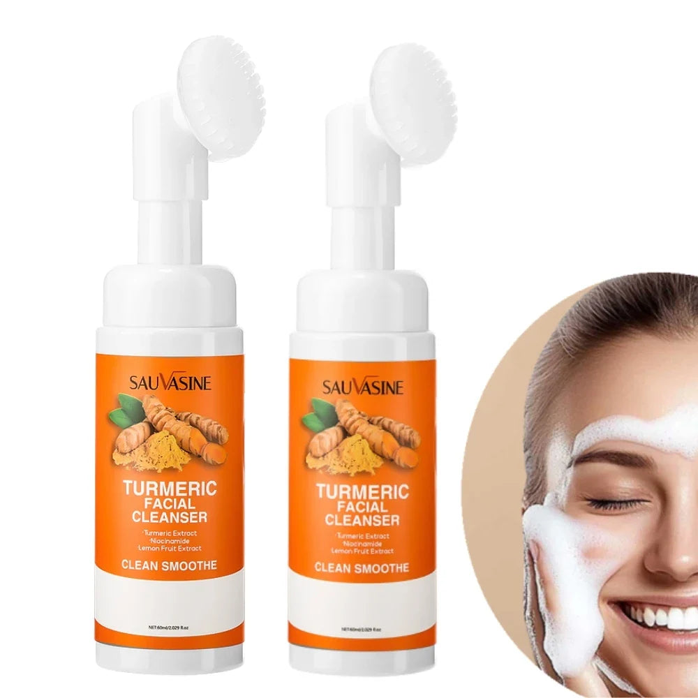 Turmeric facial cleanser duo with brush, orange label bottles Silcy Skin on Tampa Home & Garden Store