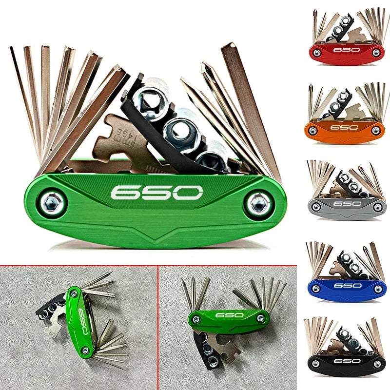 Motorcycle/Bicycle Multi-Tool with green aluminum handle and fold-out hex wrenches 650 on Tampa Home & Garden Store