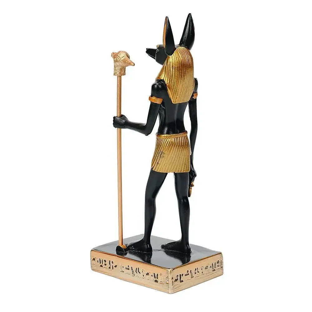 Anubis statue resin figurine, black with gold headdress and skirt, holding a staff, Perfecsy on Tampa Home & Garden Store
