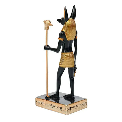 Anubis statue resin figurine, black with gold headdress and skirt, holding a staff, Perfecsy on Tampa Home & Garden Store