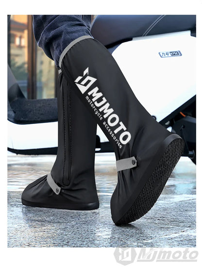 Motorcycle shoe cover BikerZoneZ, black waterproof non-slip boot covers with gray straps on Tampa Home & Garden Store