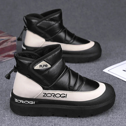 Mens Winter Ankle Boots ZOROGI black and white padded quilted upper thick sole on Tampa Home & Garden Store