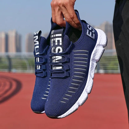 Training sneakers EstaliosFit navy breathable mesh pair with white cushioned sole on Tampa Home & Garden Store