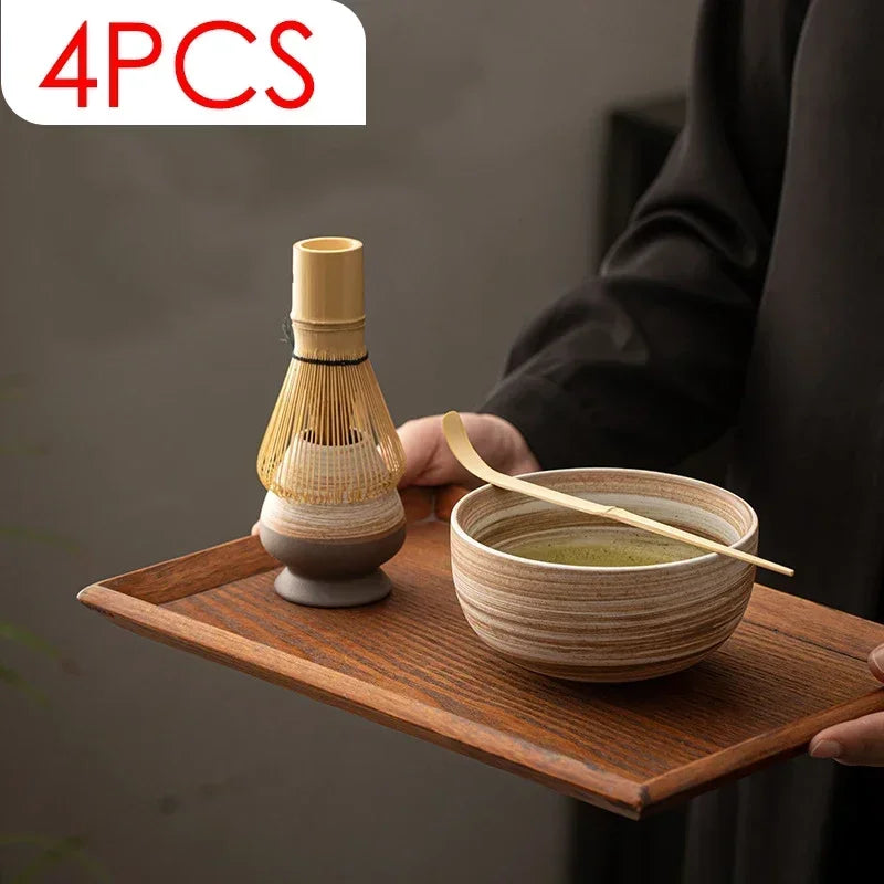 4pcs Japanese matcha tea tool set with bamboo whisk bowl scoop on Tampa Home & Garden Store