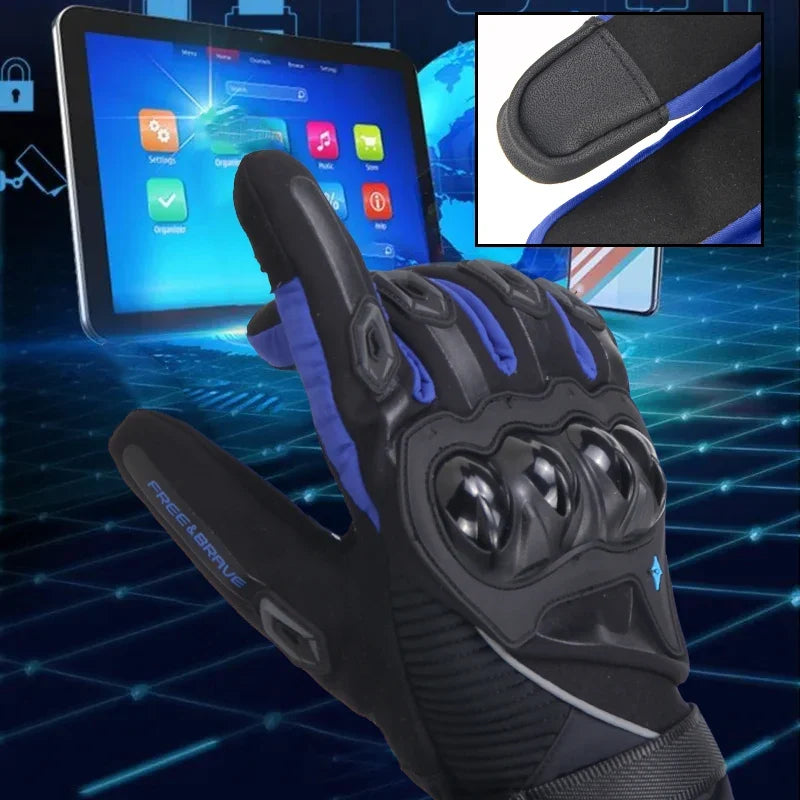 Warm Winter Waterproof Anti-slip Motorcycle Gloves BikerZoneZ black-blue knuckle-protected on Tampa Home & Garden Store