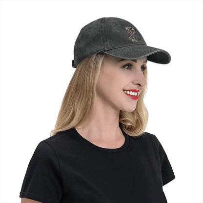 Rock N Roll Multicolor Cap by BikerZoneZ, distressed charcoal baseball hat with embroidered logo on Tampa Home & Garden Store