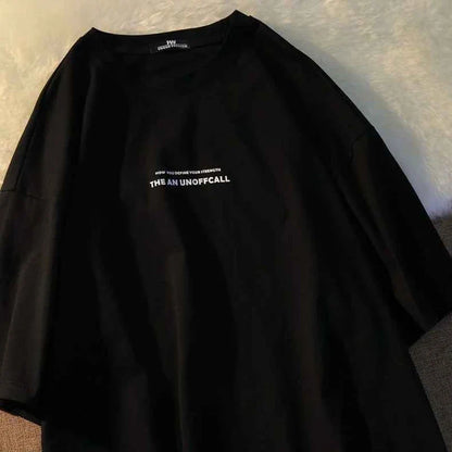 Men's Summer Letter Print T-Shirt, black oversized tee with white chest print, UpTrend Deals on Tampa Home & Garden Store