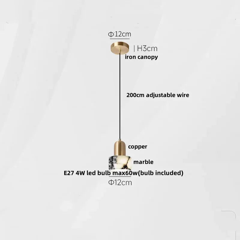 Decorbites LED Pendant Lamp copper top and marble globe with 200cm adjustable wire on Tampa Home & Garden Store