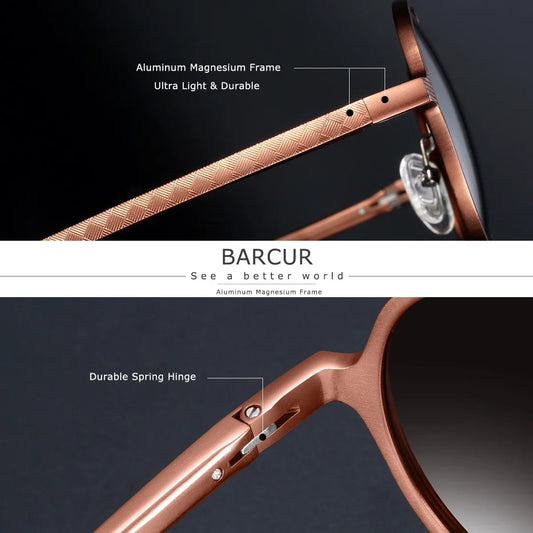 BARCUR retro round polarized sunglasses with rose gold aluminum frame UV400 protection on Tampa Home & Garden Store