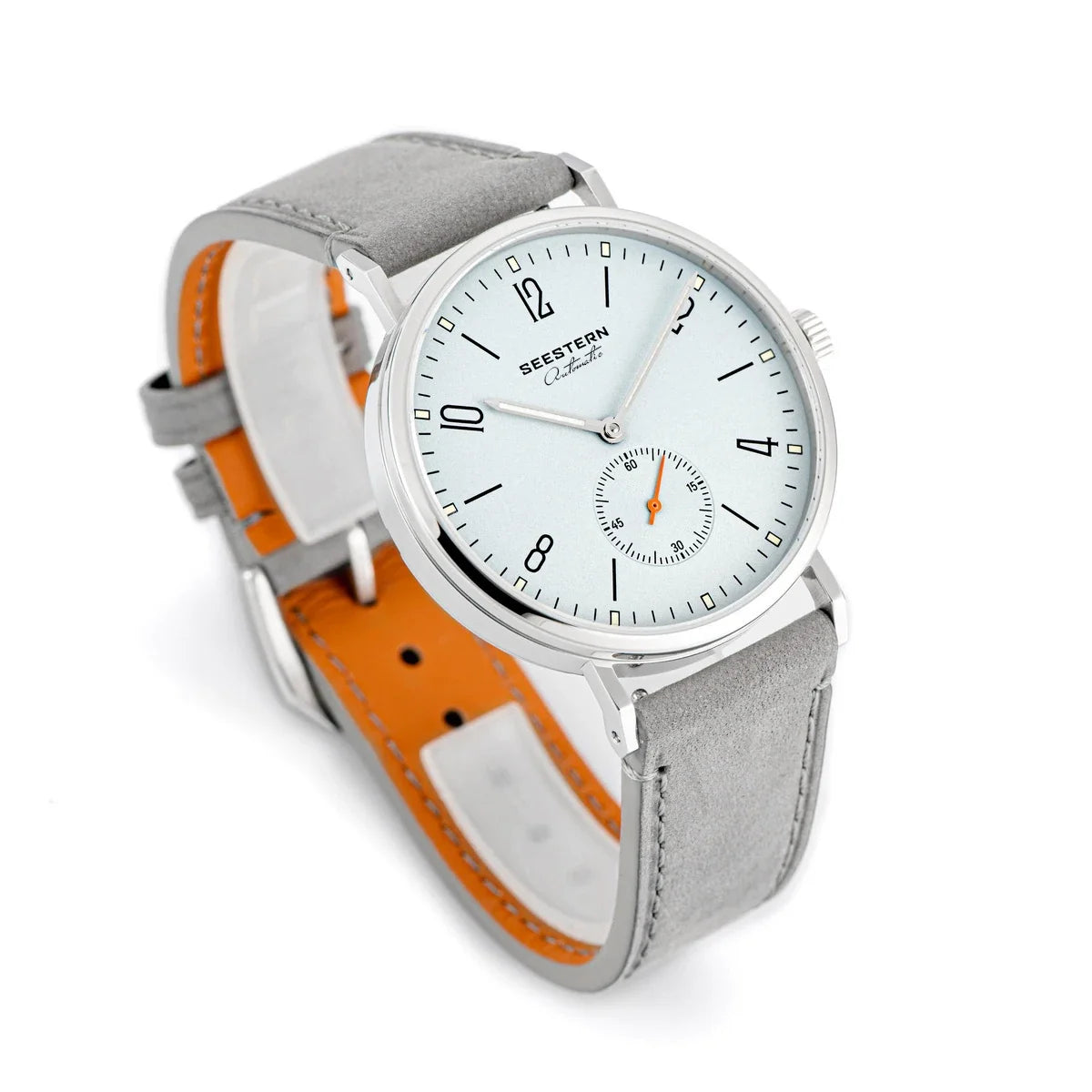 Men's Ultra-Thin Automatic Dress Watch stainless steel case, light blue dial, gray suede strap on Tampa Home & Garden Store