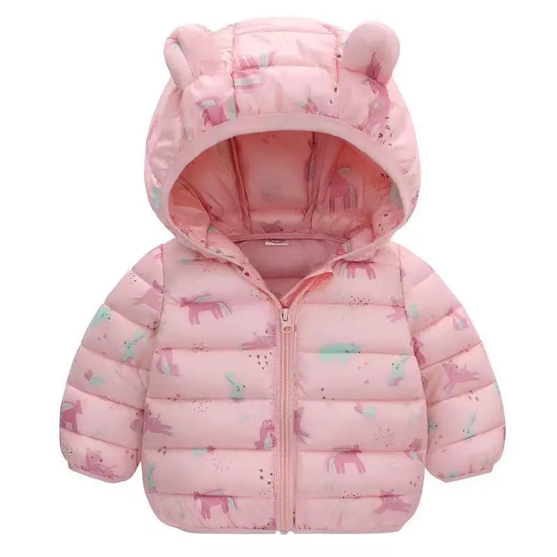 Kids pink down jacket with hood and bear-ear accents UpTrend Deals on Tampa Home & Garden Store