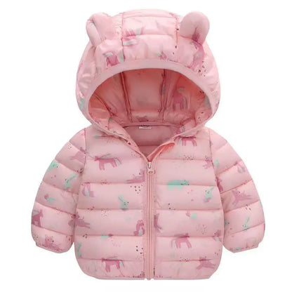 Kids pink down jacket with hood and bear-ear accents UpTrend Deals on Tampa Home & Garden Store