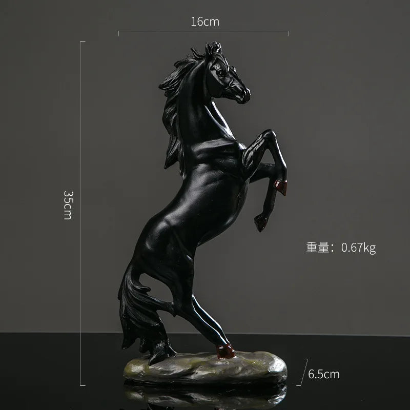Perfecsy black resin horse sculpture, rearing horse desktop statue on a rocky base on Tampa Home & Garden Store
