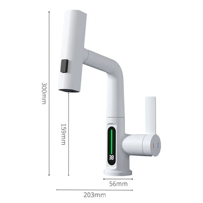 Pull Out Waterfall Kitchen Faucet Digital Display Hot Cold Mixer Sink Tap