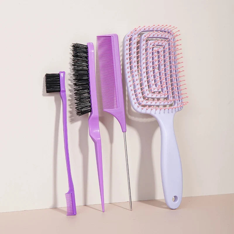 5pc purple hair styling tools set including paddle brush and rat-tail comb by Silcy Skin on Tampa Home & Garden Store