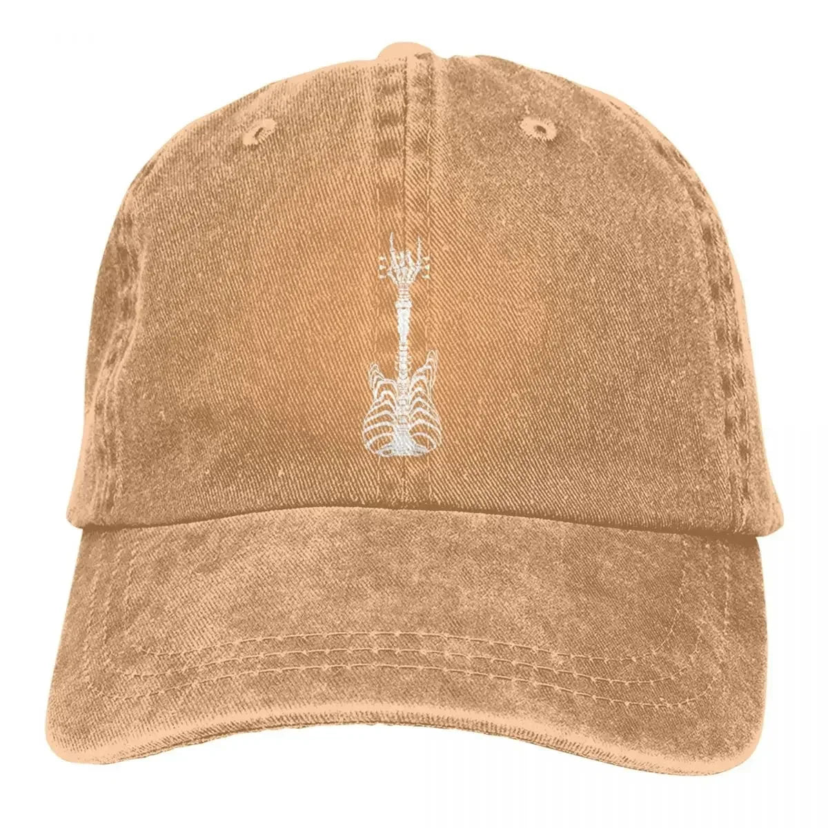 Rock & Roll Skeleton Cap by BikerZoneZ, brown cotton hat with white skeleton graphic on front on Tampa Home & Garden Store