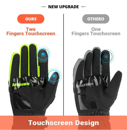 Warm Winter Waterproof Windproof Anti-slip Motorcycle Gloves neon trim two-finger touchscreen on Tampa Home & Garden Store