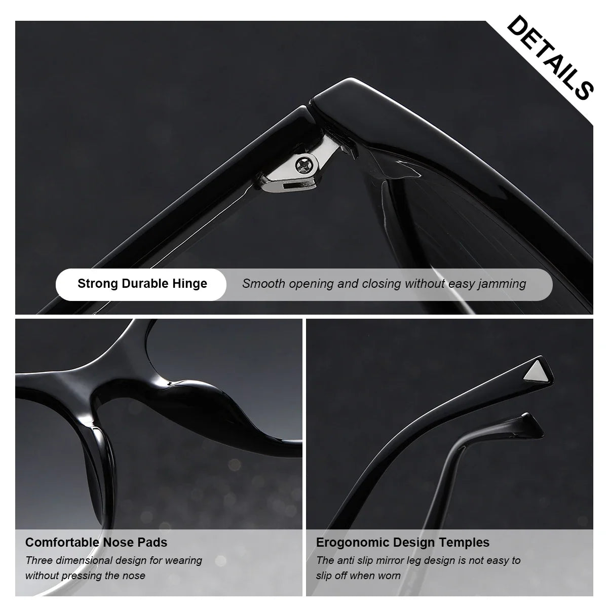 Stevvex BARCUR cat-eye sunglasses in transparent black with gradient UV400 lenses hinge on Tampa Home & Garden Store
