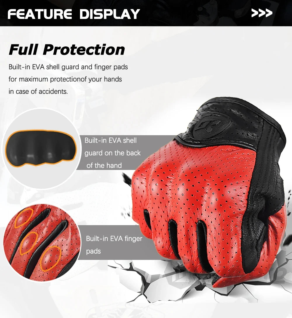 BikerZoneZ Motorcycle Retro Leather Gloves red perforated leather with black cuff on Tampa Home & Garden Store