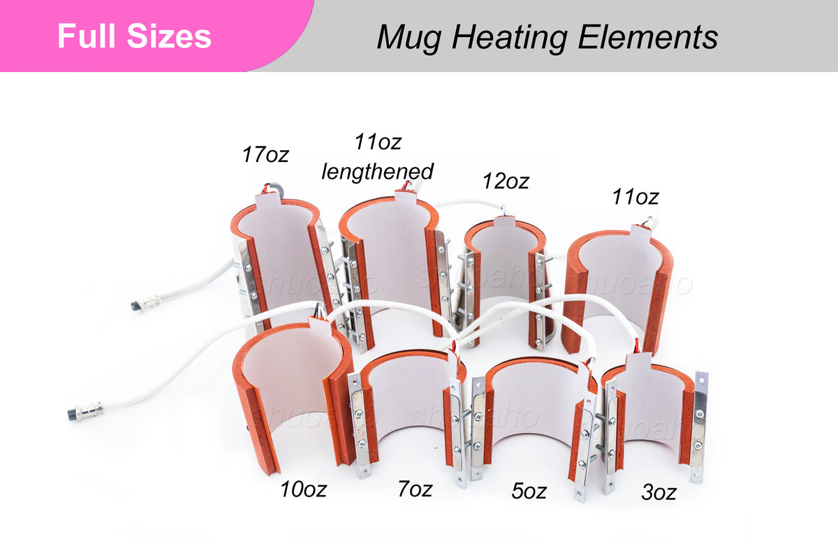 Heat press mug heating elements set for sublimation, 7 sizes (3oz–17oz) from UpTrend Deals on Tampa Home & Garden Store