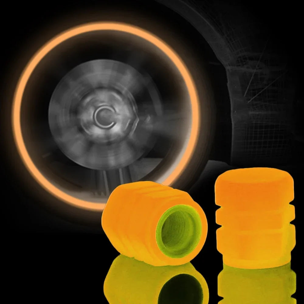 Luminous valve stem caps yellow/orange with green inner, BikerZoneZ, dustproof, set of 2 on Tampa Home & Garden Store