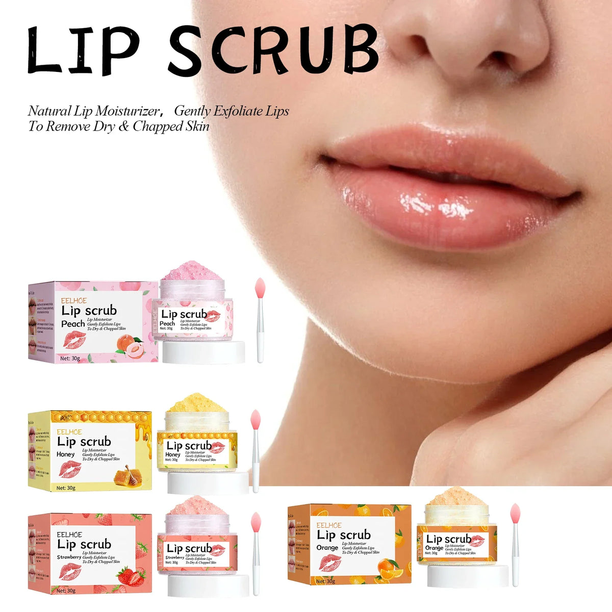 Watermelon Peach Lip Scrub by Silcy Skin in assorted jars and pink packaging on Tampa Home & Garden Store