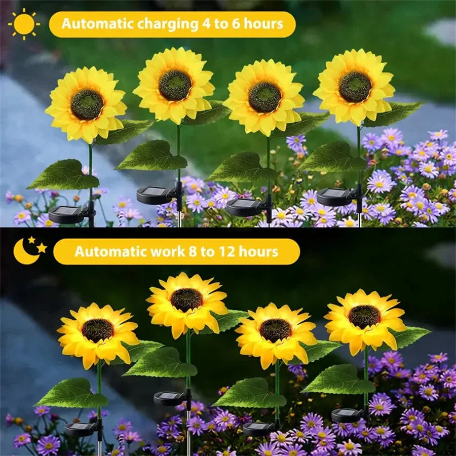 Set of four sunflower solar LED stake lights with warm white glow for garden decor Perfecsy on Tampa Home & Garden Store