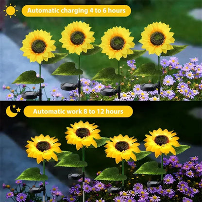 Set of four sunflower solar LED stake lights with warm white glow for garden decor Perfecsy on Tampa Home & Garden Store