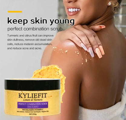 Natural Turmeric Scrub KYLIFEIT lemon & turmeric blend, 250g for face & body on Tampa Home & Garden Store