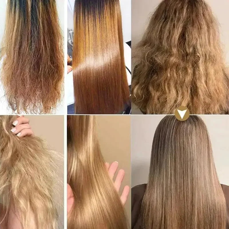 Magical Keratin Hair Mask Silcy Skin: six-panel collage of frizzy to straight, glossy hair on Tampa Home & Garden Store