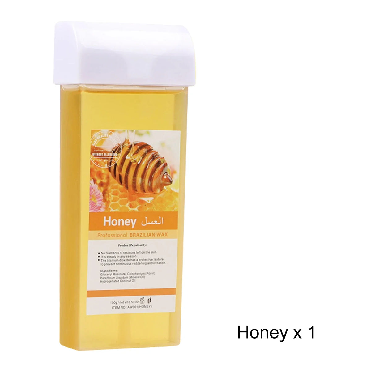 Honey wax roll-on bottle by Silcy Skin with white cap and honey label on yellow container on Tampa Home & Garden Store